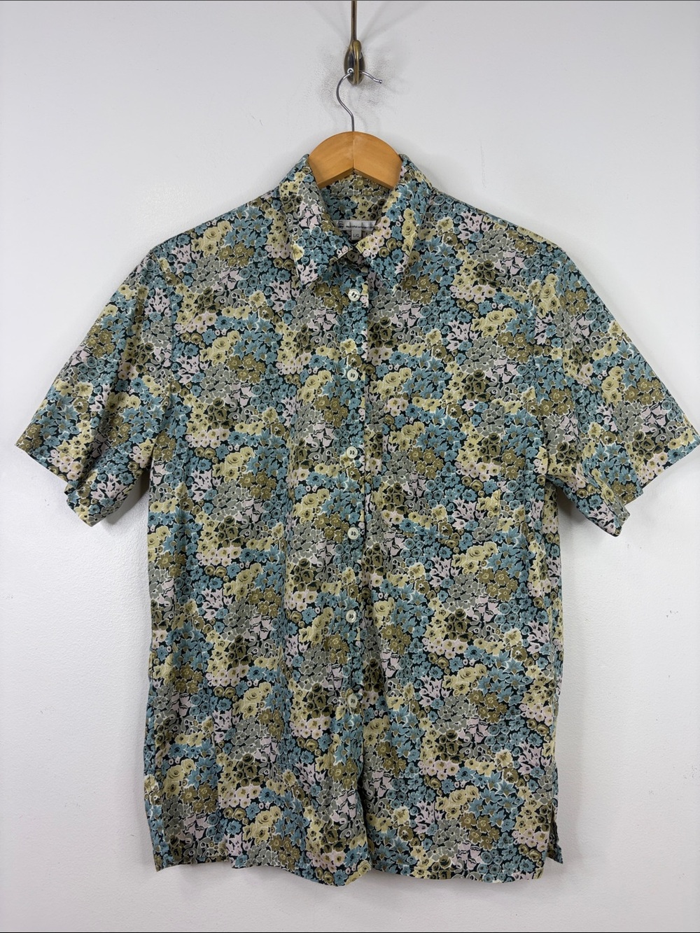 Tilley Blouse Womens Large Blue Pink Floral Cotton Short Sleeve Liberty London
